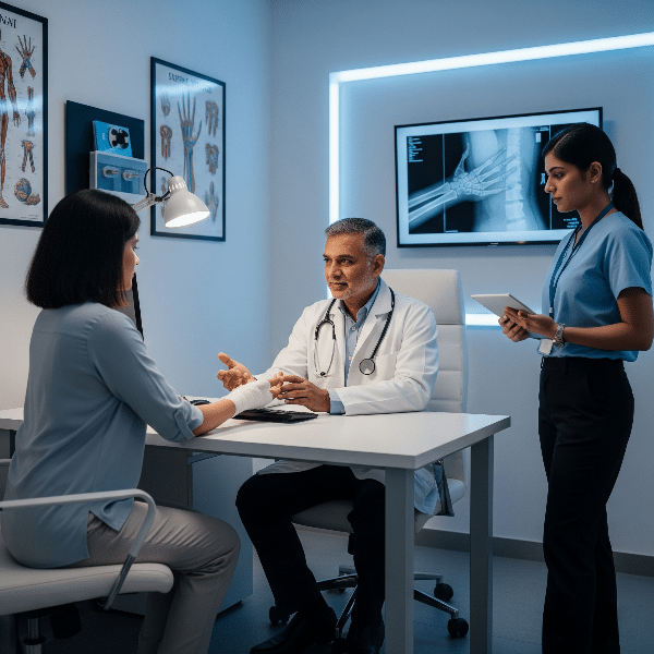 Doctor Consulting Patient Wrist Injuiry