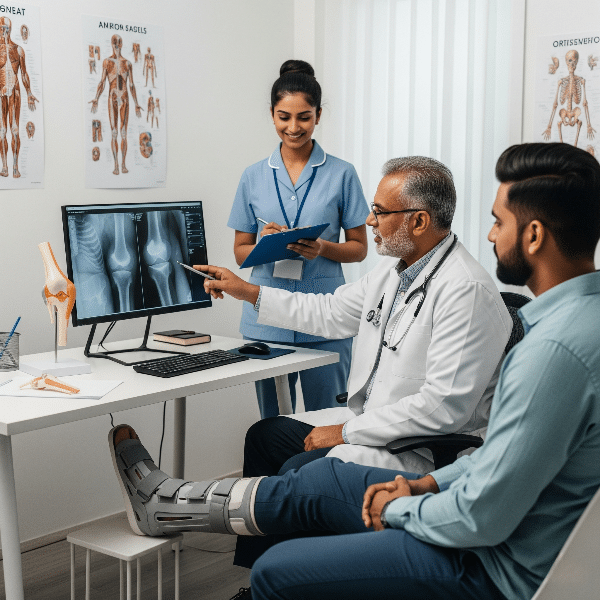 Doctor Explaining Xray To Patient With Cast
