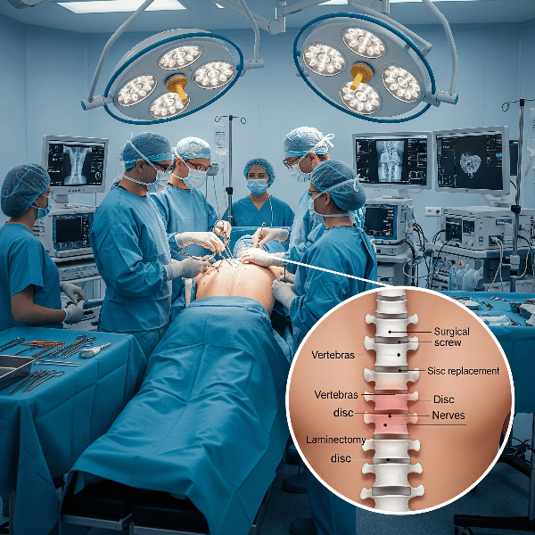 Spinal Surgery Team Operating Laminectomy Disc Replacement