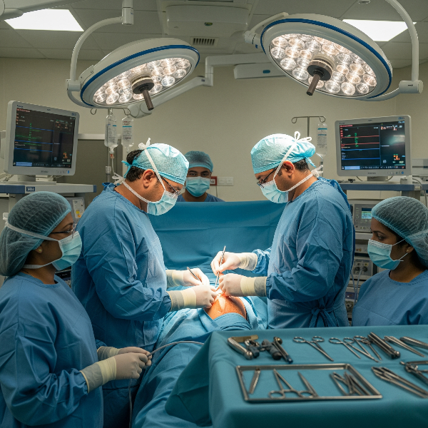 Surgical Team Operating Patient Knee Surgery